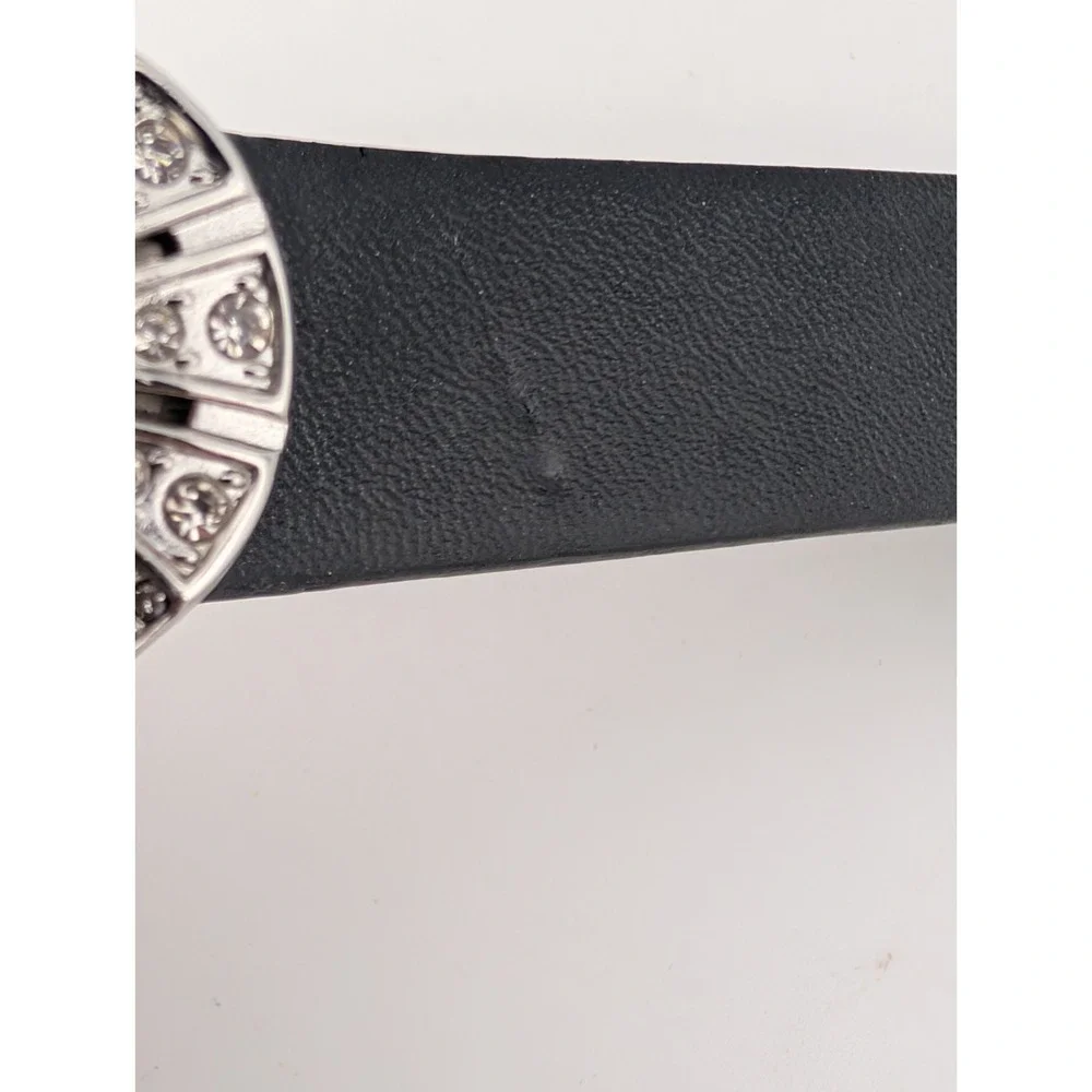 Avon Watch Women 26mm Silver Case Crystals‎ Black Band- New Battery